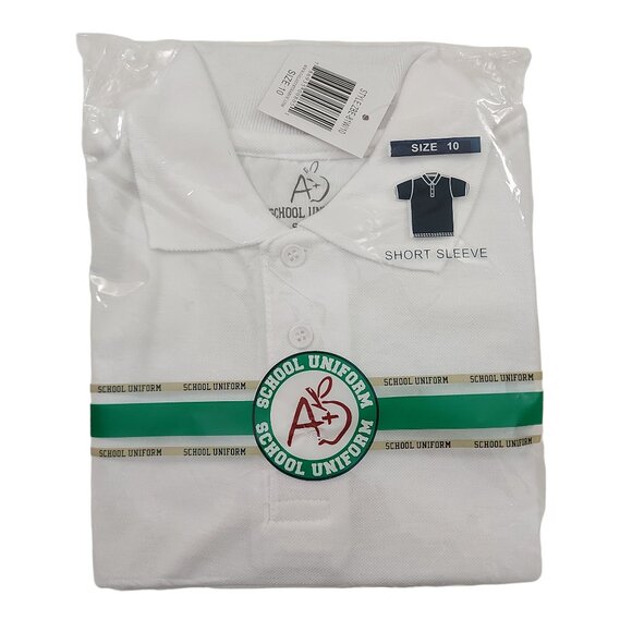 School Uniform Polo Shirt Boys 10 White Short Sleeve Durable Fabric 1/4 Button - Picture 10 of 10